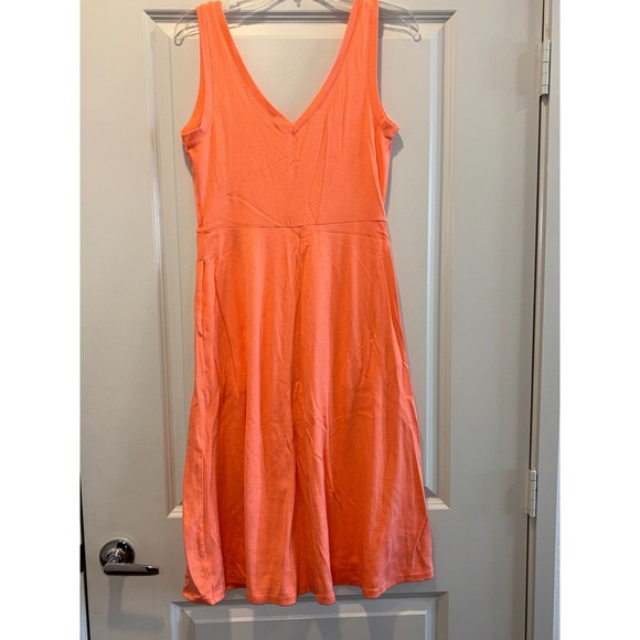 A New Day Midi Fit & Flare Ballet Dress Womens Medium Orange Ribbed Knit V Neck - Picture 2 of 7